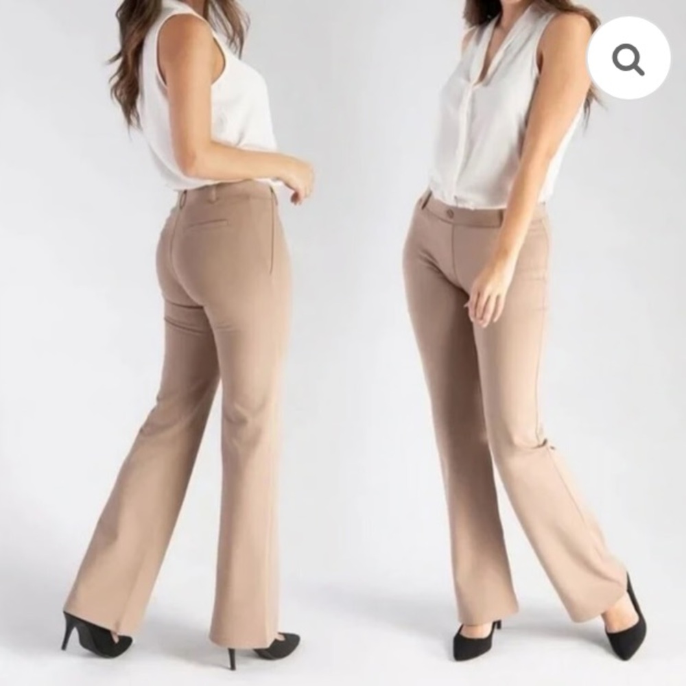 Betabrand Classic Straight Leg Yoga Dress Pants- Tan